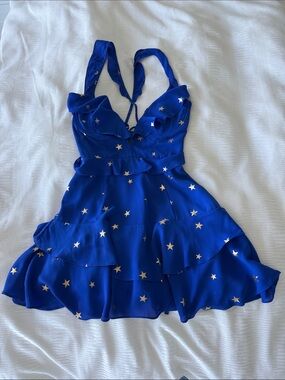 Gold Star-Print Ruffled Dress